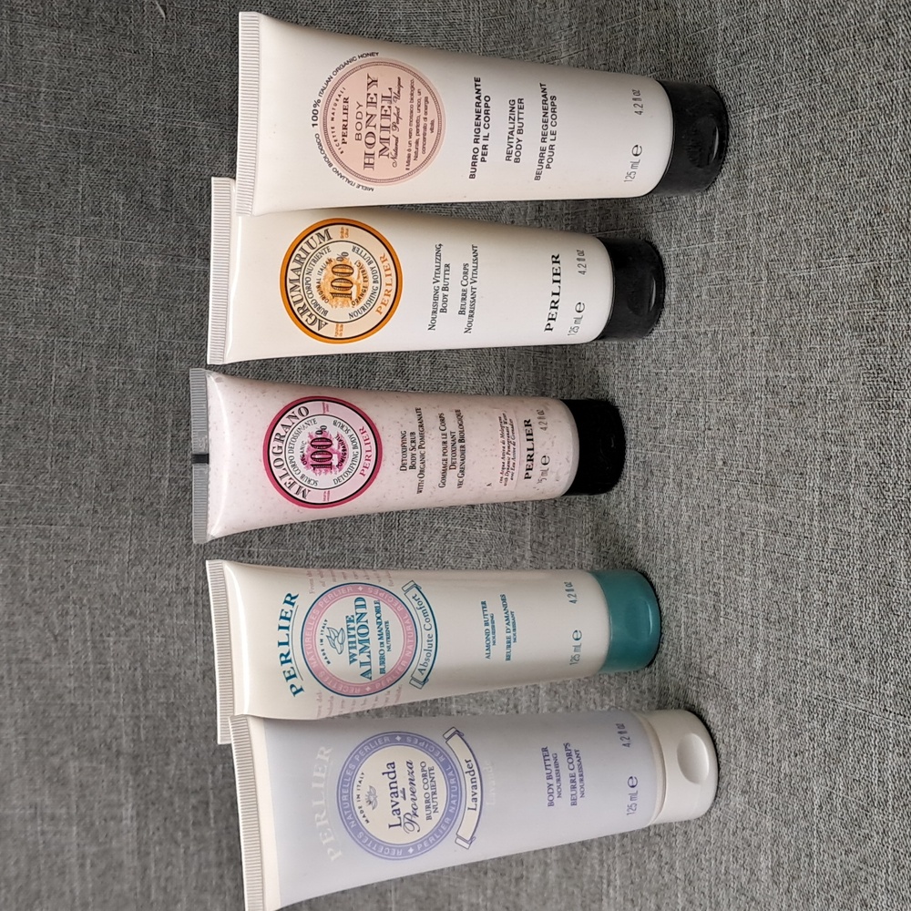6 Perlier Body Set Body Butter Almond Butter Detoxifying Body Scrub 4.2 Fl Oz